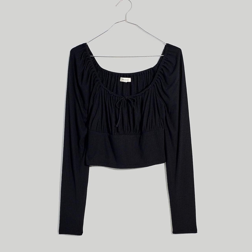 NWT MADEWELL Ribbed Square-Neck Long-Sleeve Top IN BLACK SZ SM - Picture 3 of 16